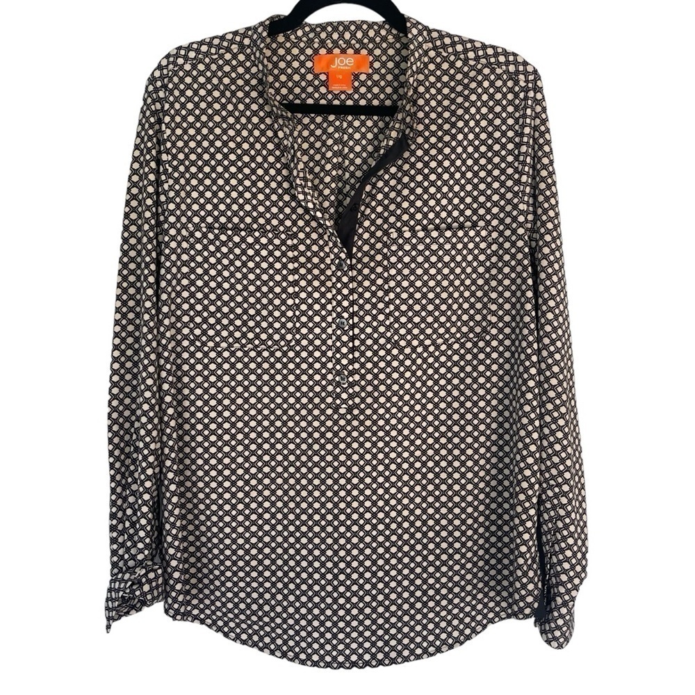 Joe Fresh Geometric Print Button Down Tunic Blouse Long Sleeve Business Casual